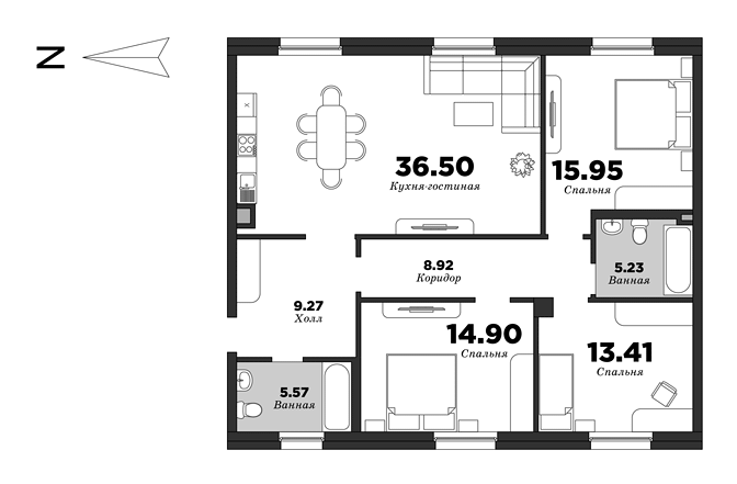 NEVA HAUS, 3 bedrooms, 109.75 m² | planning of elite apartments in St. Petersburg | М16